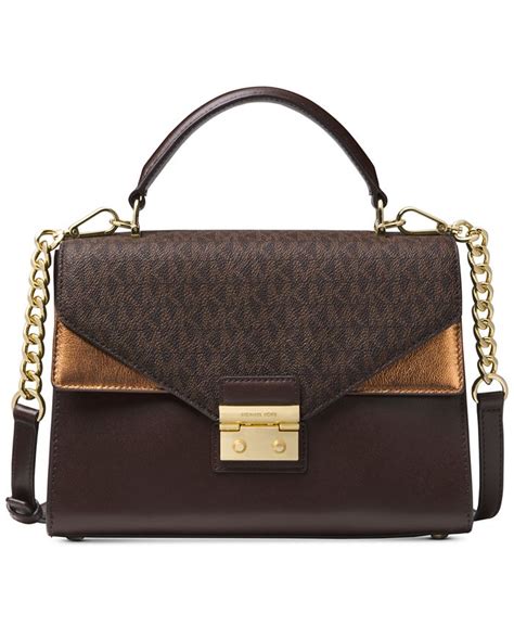 michael michael kors sloan medium top-handle satchel brown|MICHAEL Michael Kors Sloan Top Handle Medium Leather .